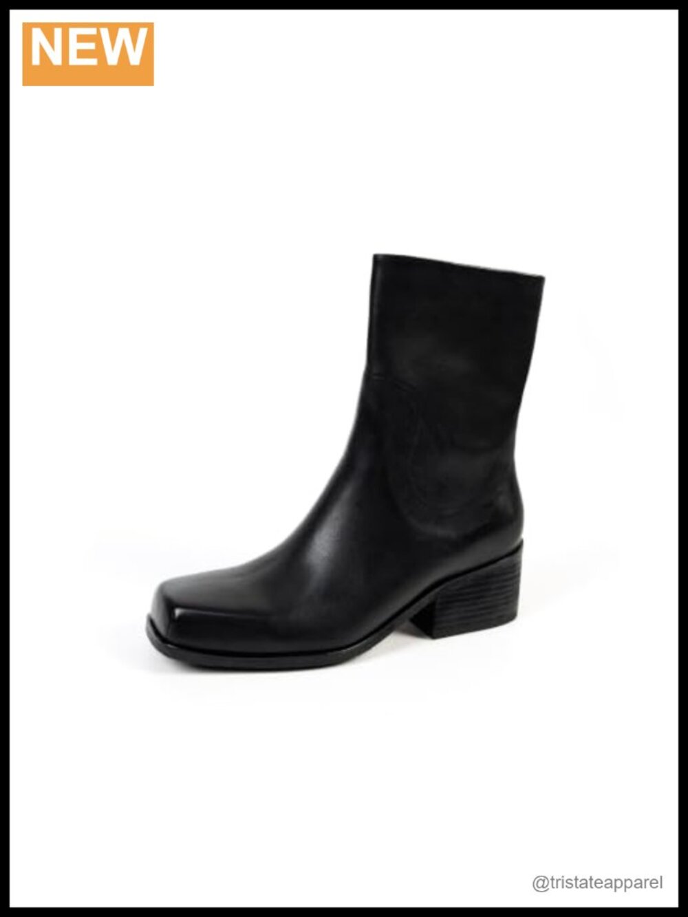 Genuine Leather Ankle Boots Square Toe Chunky Heels Moto Biker